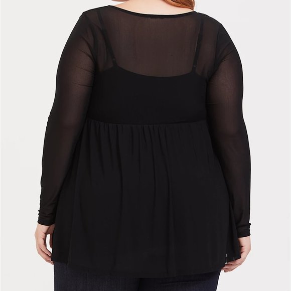 TORRID SHEER BLACK SURPLICE BABYDOLL TOP - Picture 2 of 4